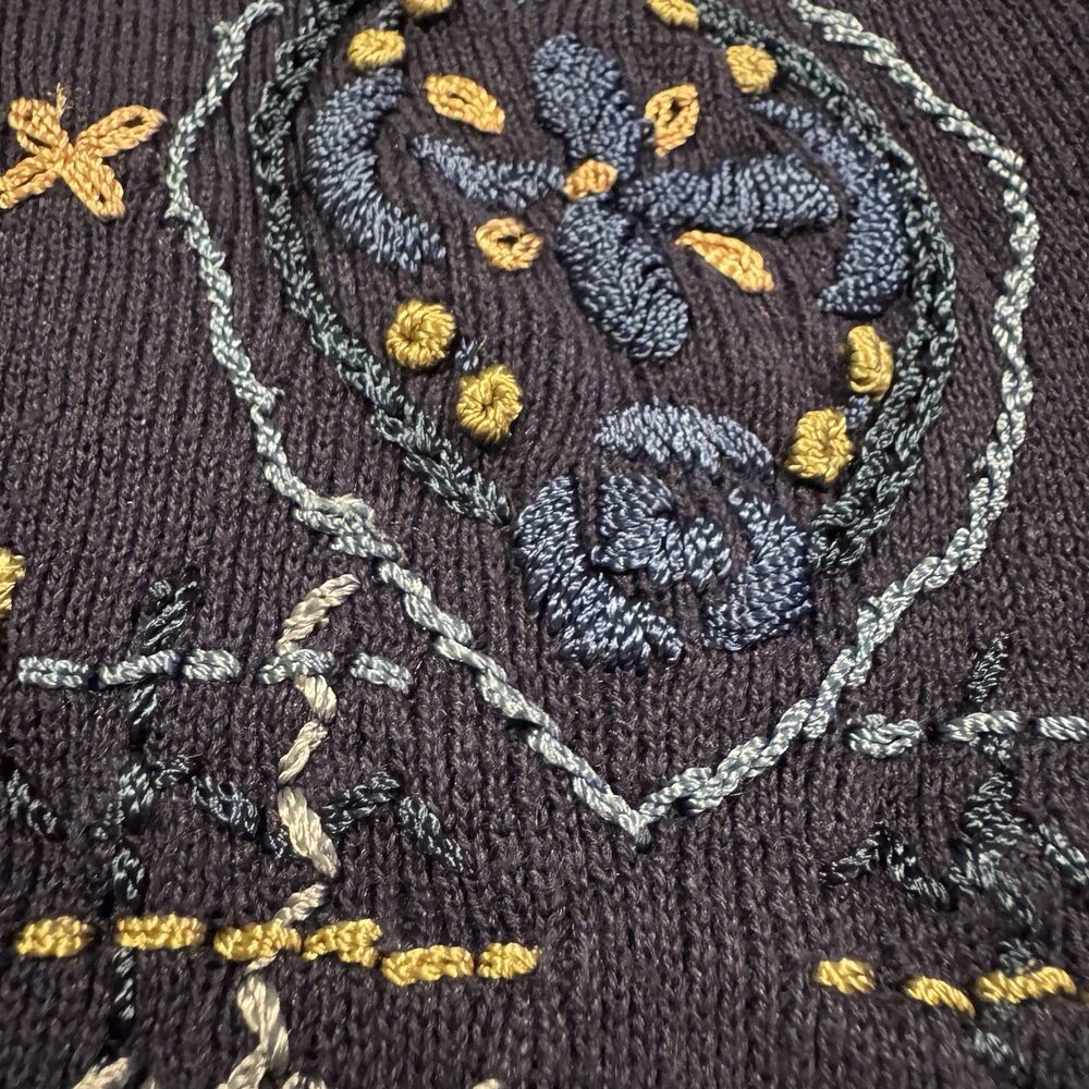 Vintage Teddi Sweater Cardigan Embroidered 3D Granny Core Cottage Size M 80s - Picture 10 of 16